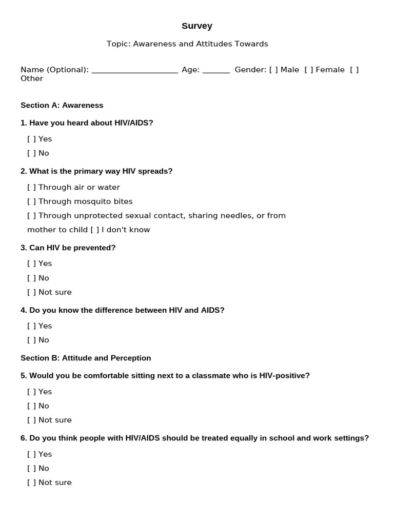 HIV/AIDS Awareness Questionnaire | PDF