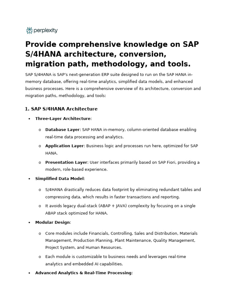 SAP S/4HANA Architecture & Migration Guide | PDF | Databases | Analytics