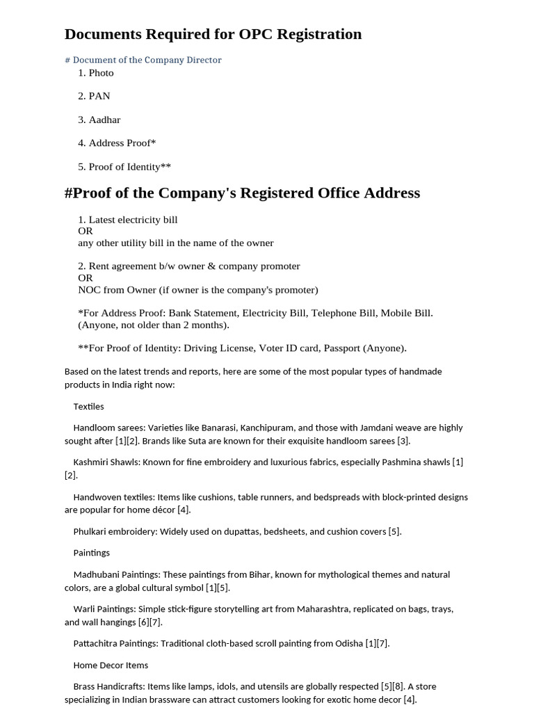 OPC Doc Required Plus Topselling Handicrafts | PDF | Identity Document ...