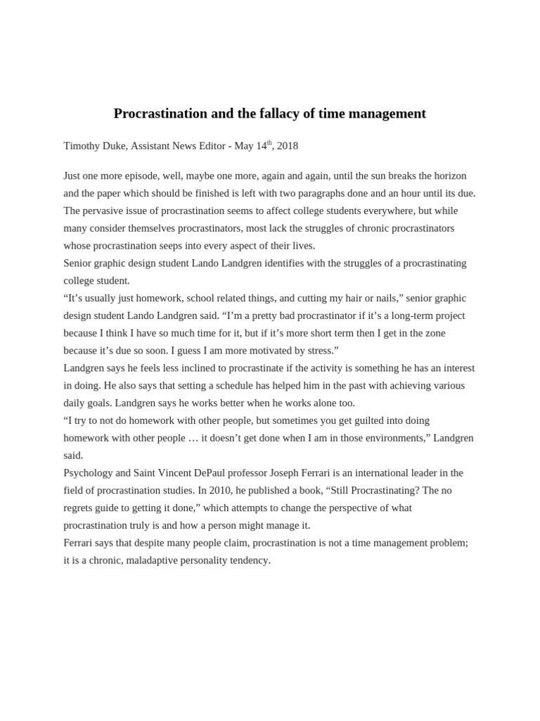 Procrastination and The Fallacy of Time Management-Article | PDF ...