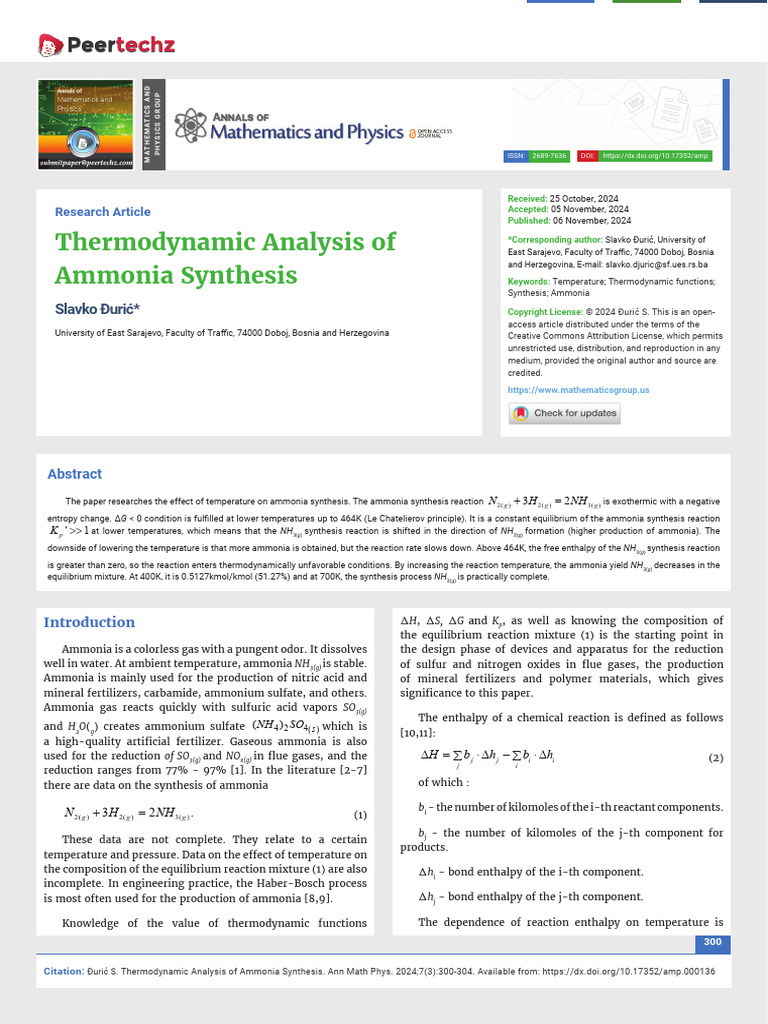 Temperature Effects on Ammonia Synthesis | PDF | Chemical Reactions ...