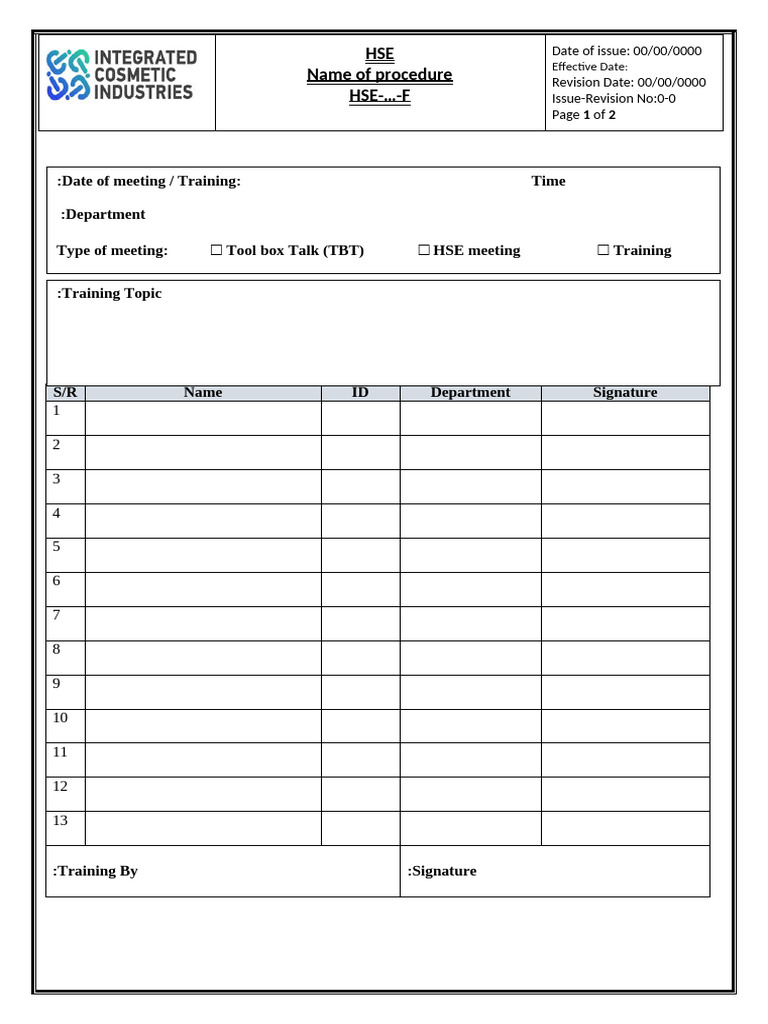 Toolbox Talk Meeting Template | PDF