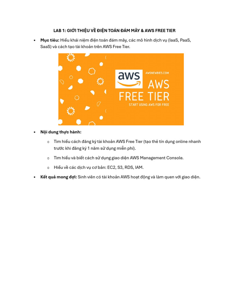 Cloud LAB 1 AWS Free Tier | PDF