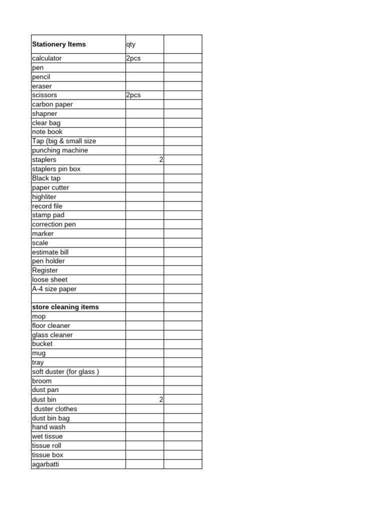 Comprehensive Stationery and Cleaning Inventory | PDF