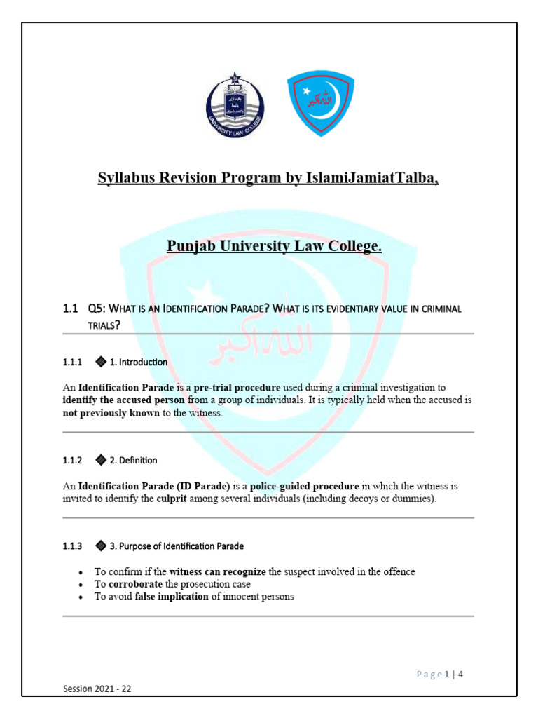 Identification Parade Procedures Explained | PDF | Evidence (Law) | Trials