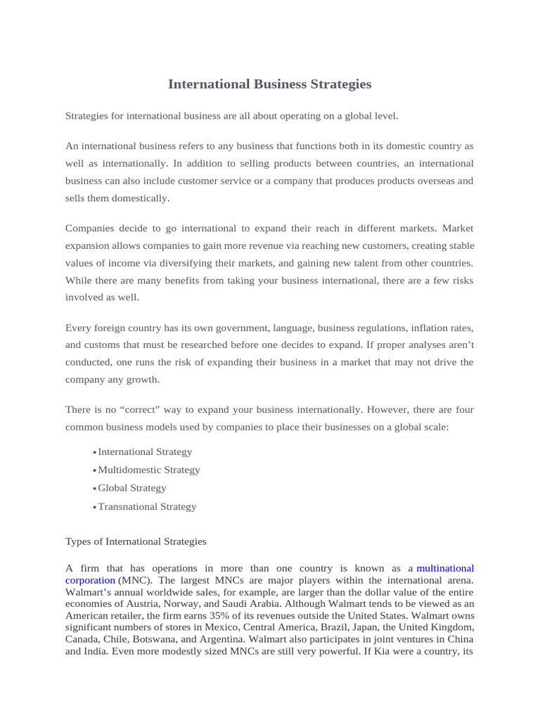 Four International Business Strategies | PDF | Multinational ...