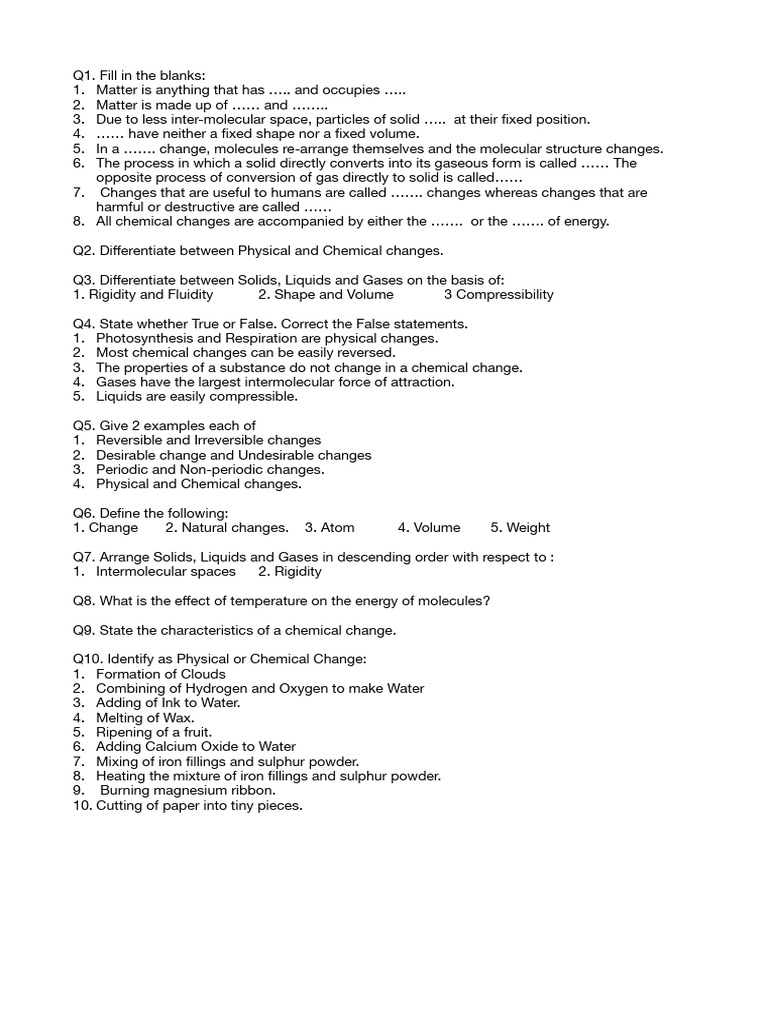 Chemistry - Matter, Physical and Chemical Changes | PDF | Gases ...