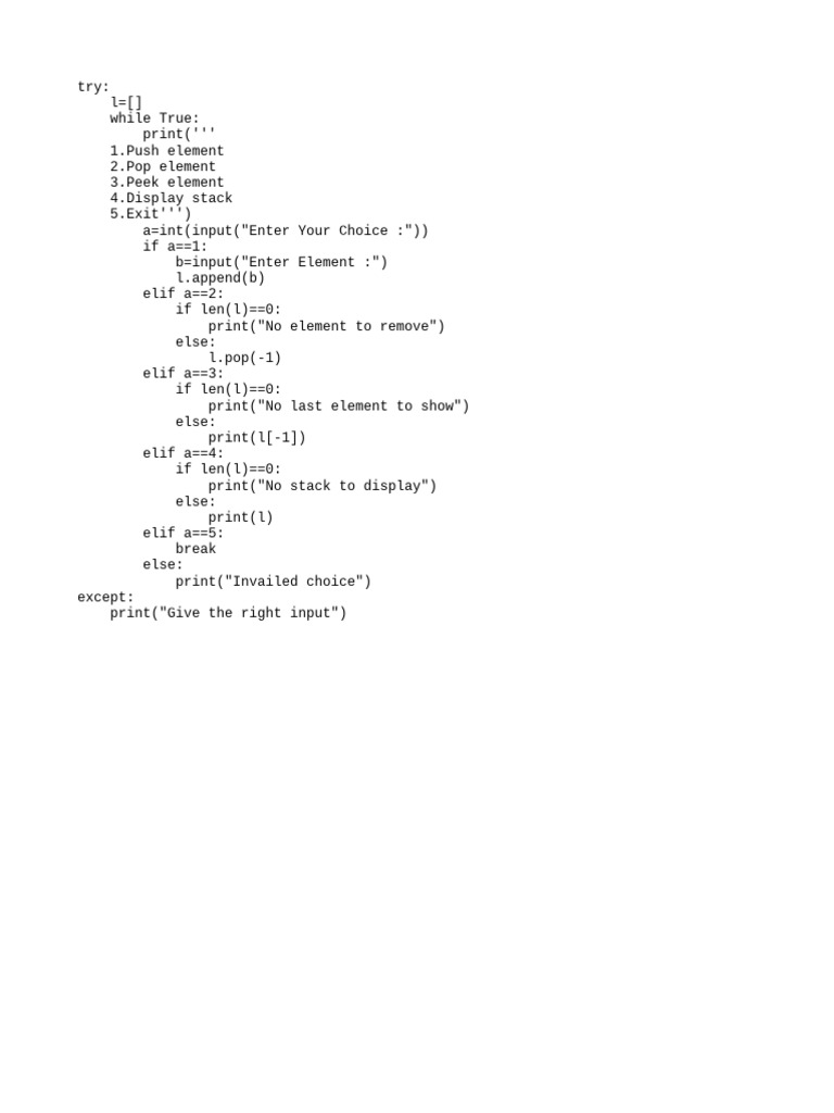 Stack Operations in Python Code | PDF