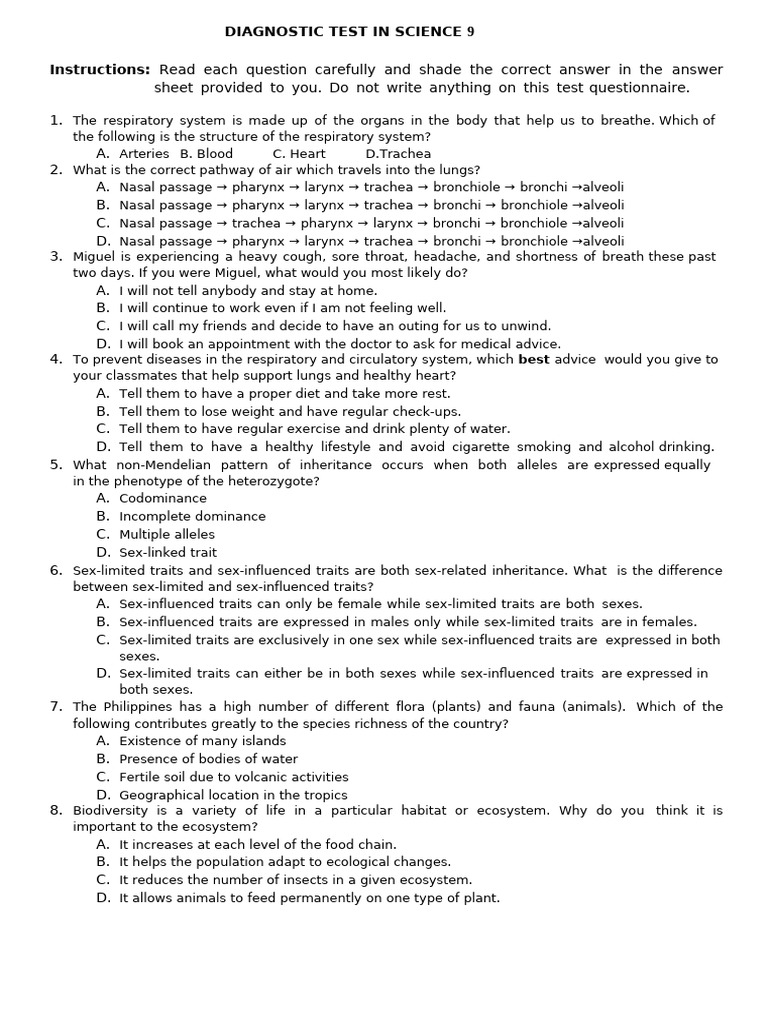 Science 9 Diagnostic Test Questions | PDF | Ion | Valence (Chemistry)