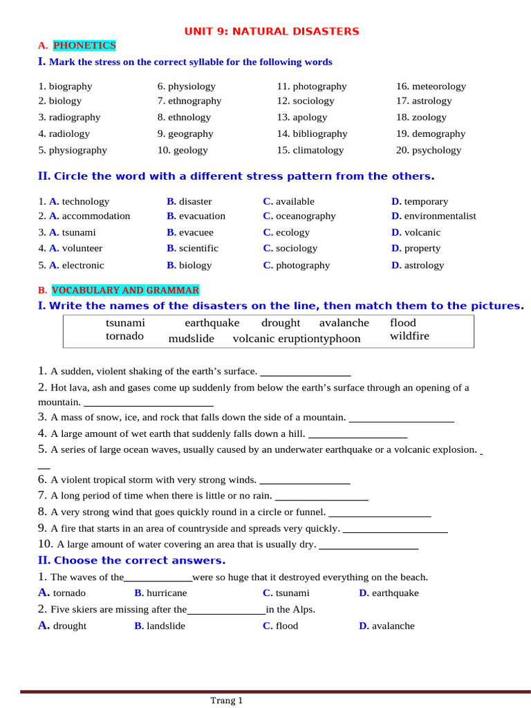 Natural Disasters: Vocabulary & Exercises | PDF | Tsunami | Natural ...