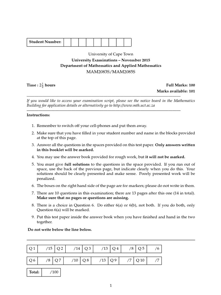 UCT November 2015 Math Exam Paper | PDF | Curvature | Mathematical Physics