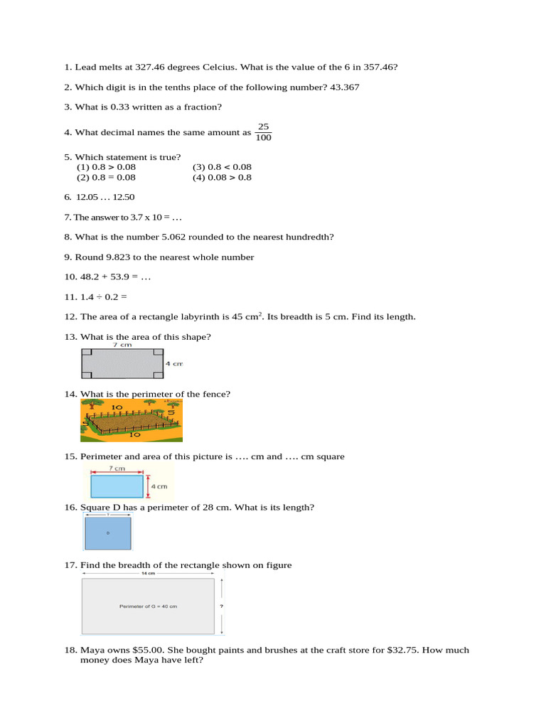 Math Problems on Measurement and Operations | PDF