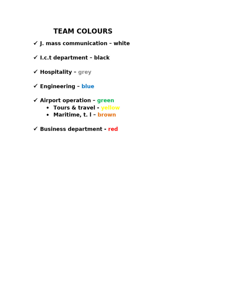 Team Colours by Department | PDF