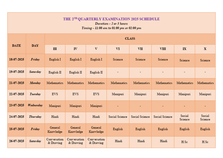 Class 3 Exam Schedule for 2025 | PDF