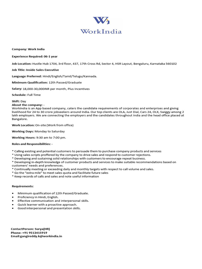 Inside Sales Executive JD | PDF