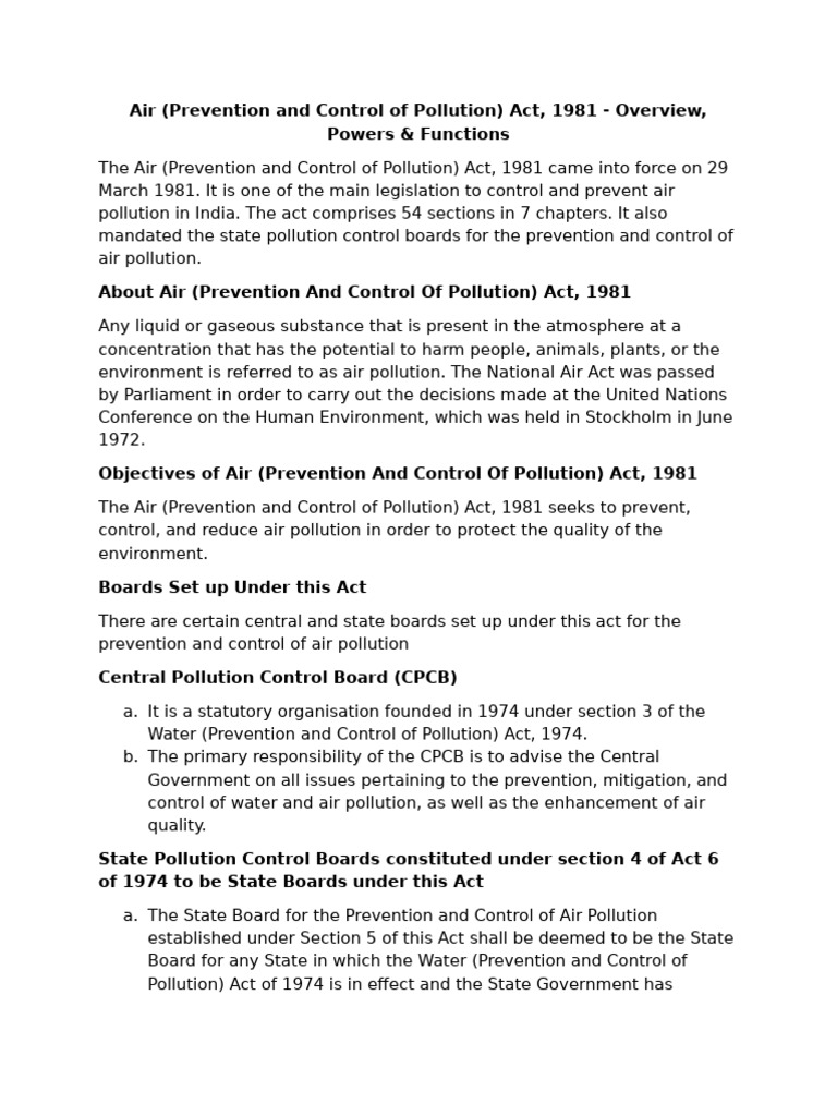 Overview of Air Act 1981 | PDF | Air Pollution | Pollution