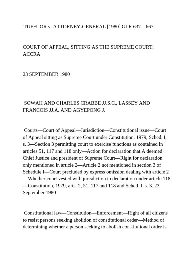 TUFFUOR v. ATTORNEY-GENERAL Case Analysis | PDF | Supreme Court Of The ...