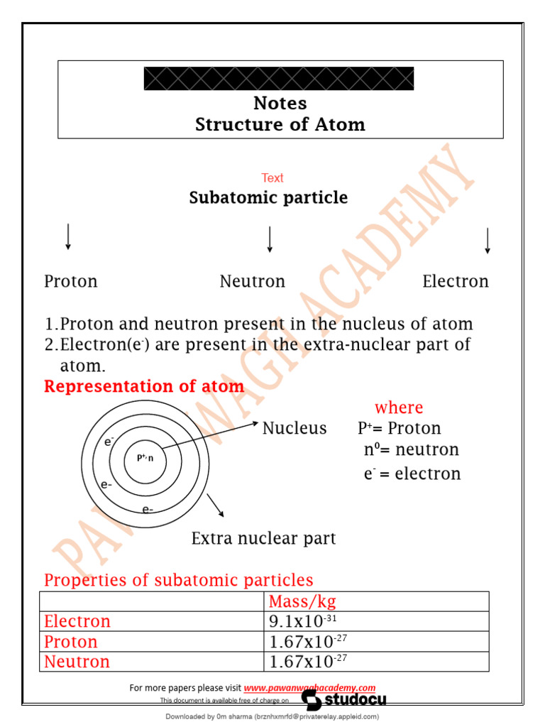 Class 11 Atom Structure Notes | PDF | Electromagnetic Radiation | Atoms