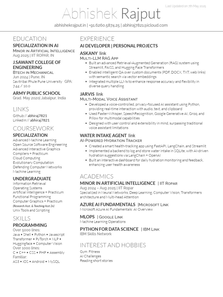 Abhishek Rajput: AI Developer Profile | PDF | Artificial Intelligence ...