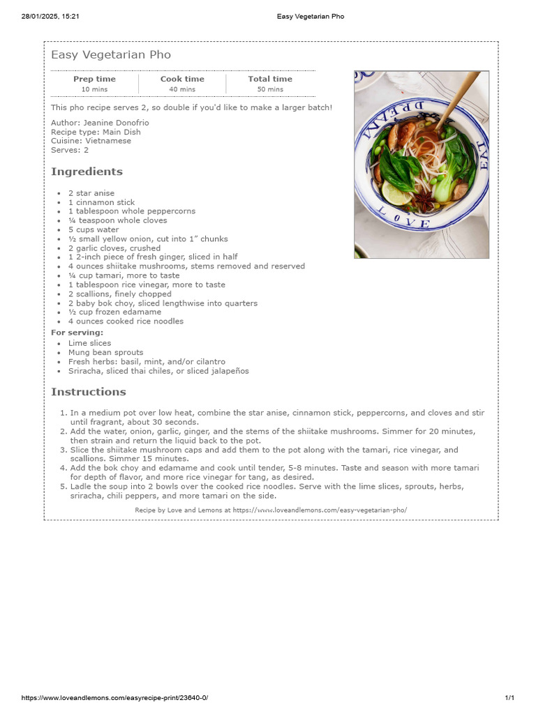 Quick Easy Vegetarian Pho Recipe | PDF