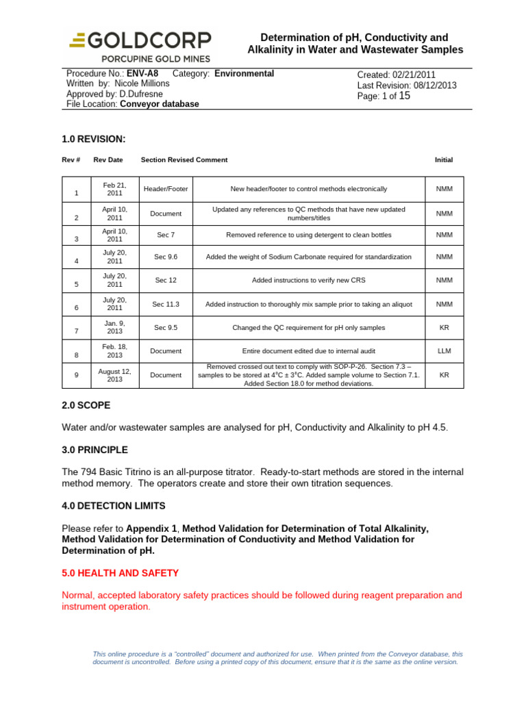 pH, Conductivity, Alkalinity Testing Guide | PDF | Ph | Titration