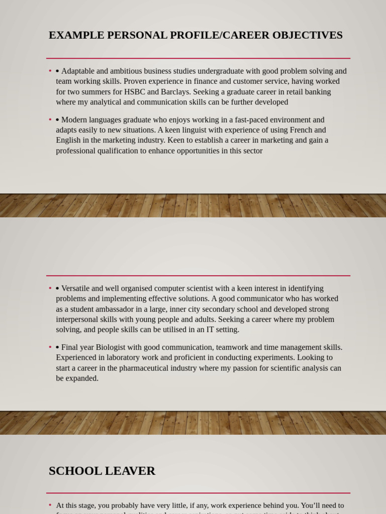 Personal Profile Examples for Careers | PDF | Learning