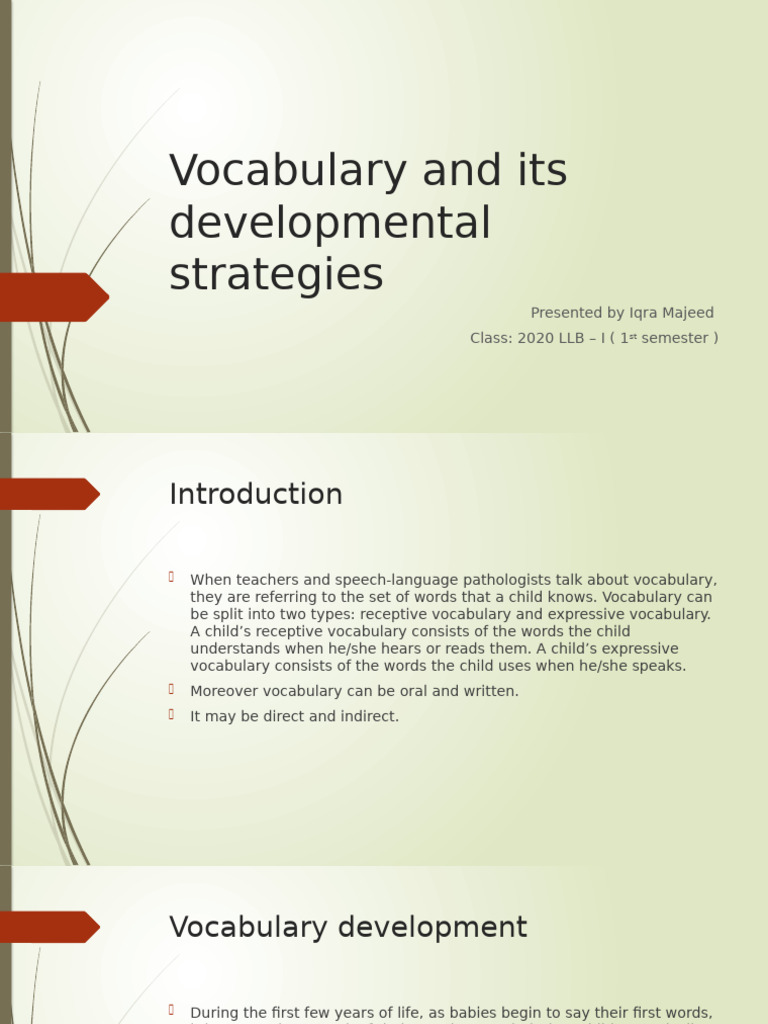 Vocabulary and Its Developmental Strategies | PDF | Vocabulary | Learning