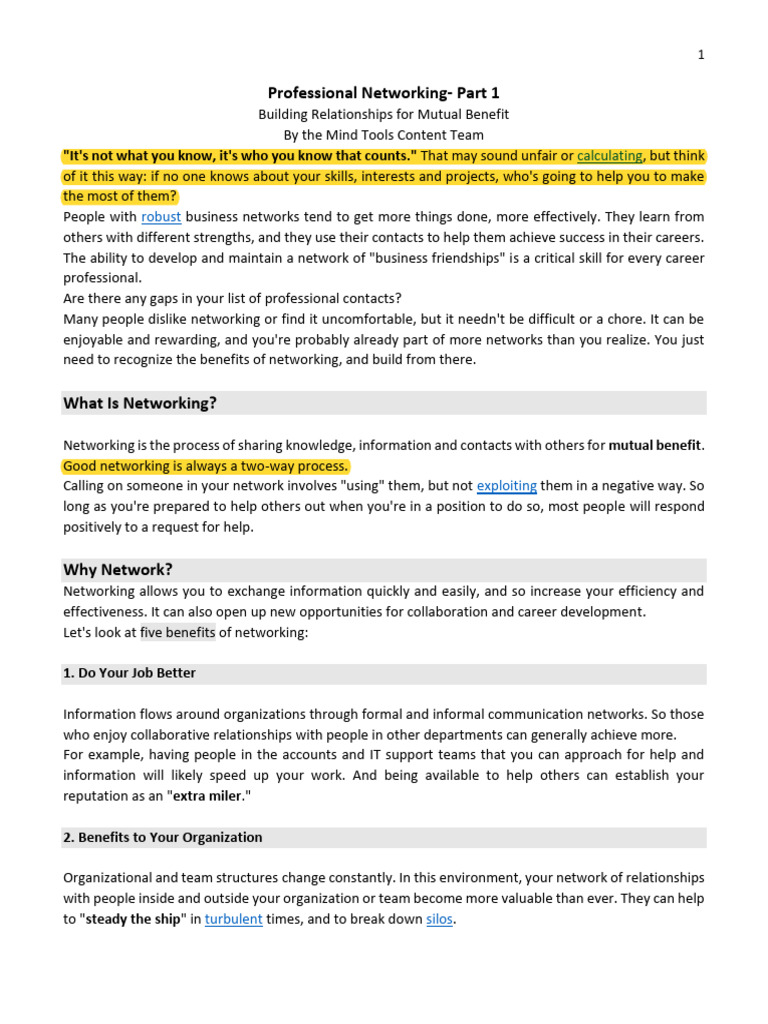 Networking for Career Success | PDF | Friendship | Cognition