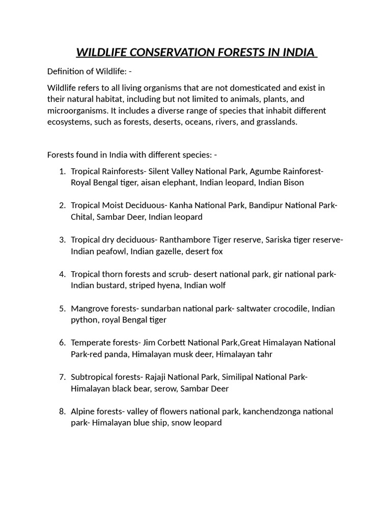 Wildlife Conservation Forests in India | PDF | Conservation Biology | Tiger