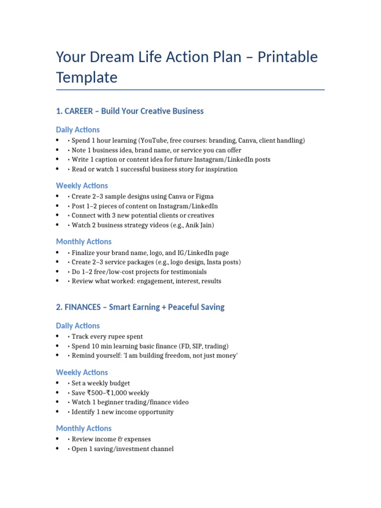 Dream Life Action Plan Template | PDF | Psychology