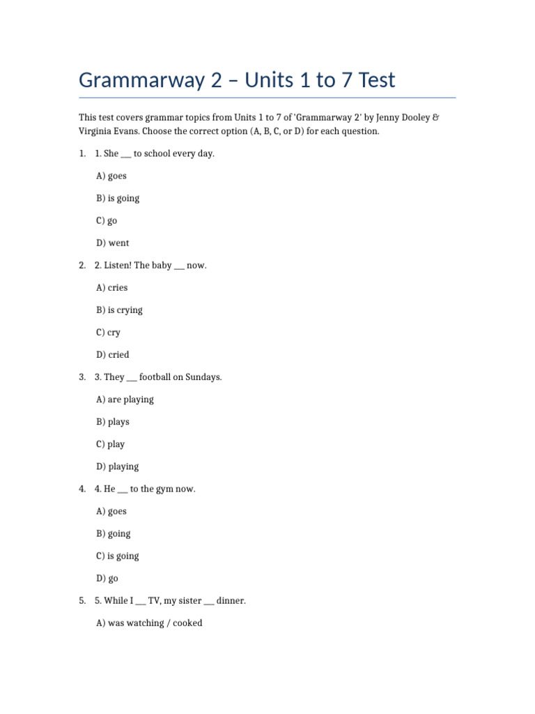 Grammarway 2 Units 1-7 Test | PDF | Chess Openings | Chess