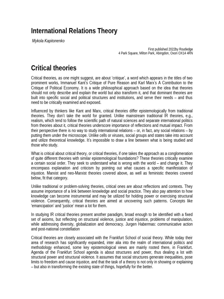 International Relations Theory | PDF | Critical Theory | Jürgen Habermas
