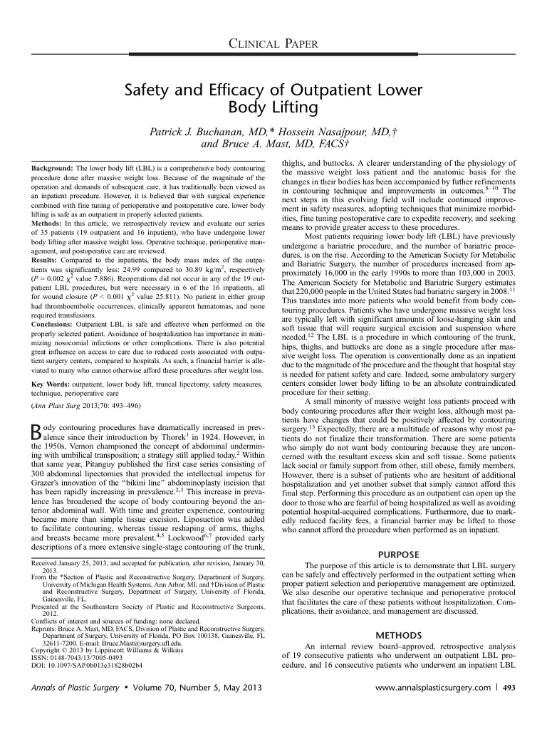 Safety and Efficacy of Outpatient Lower | PDF | Bariatric Surgery | Surgery