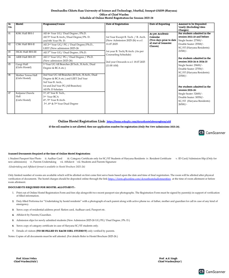 DCRUST Hostel Registration 2025-26 Guide | PDF | Government And Personhood