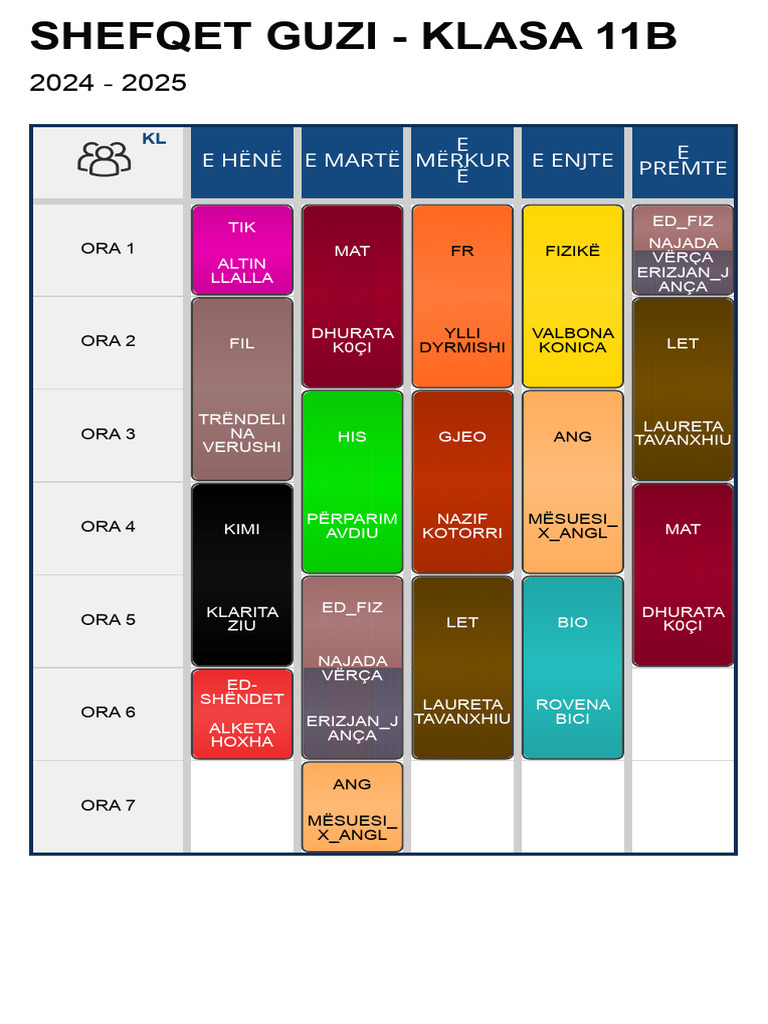 KLASA 11B - Prime Timetable | PDF