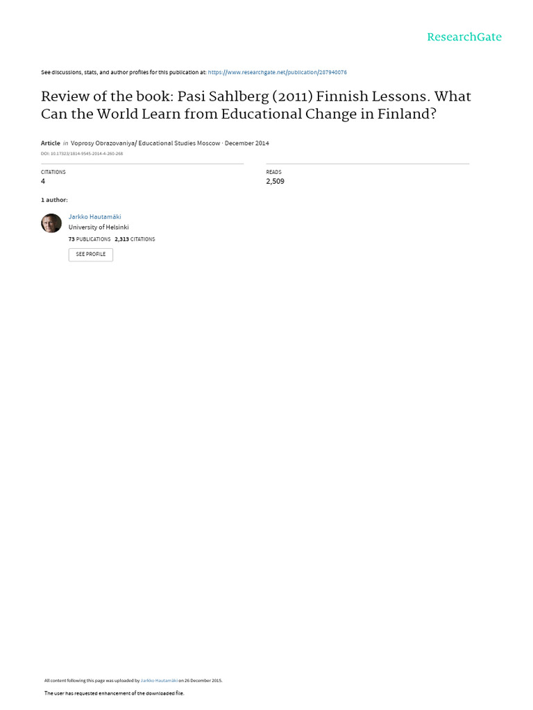 Review of The Book Pasi Sahlberg 2011 Finnish Less | PDF | Programme ...