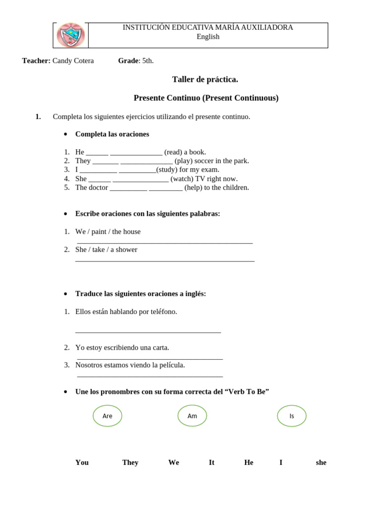 Ejercicios de Presente Continuo en Inglés | PDF