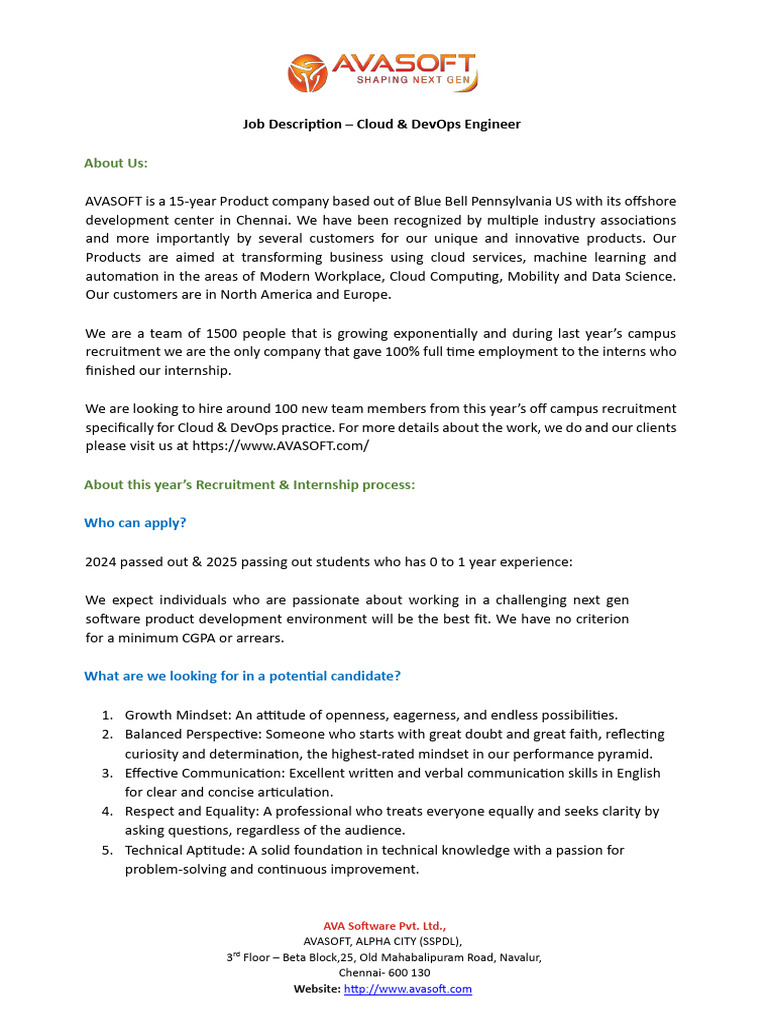 AVASOFT Cloud & DevOps Engineer Roles | PDF | Cloud Computing | Recruitment