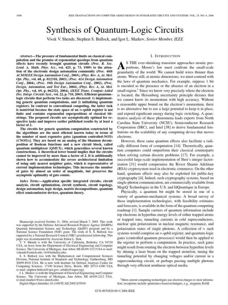 Quantum Logic Circuit Synthesis Techniques | PDF | Quantum Computing ...