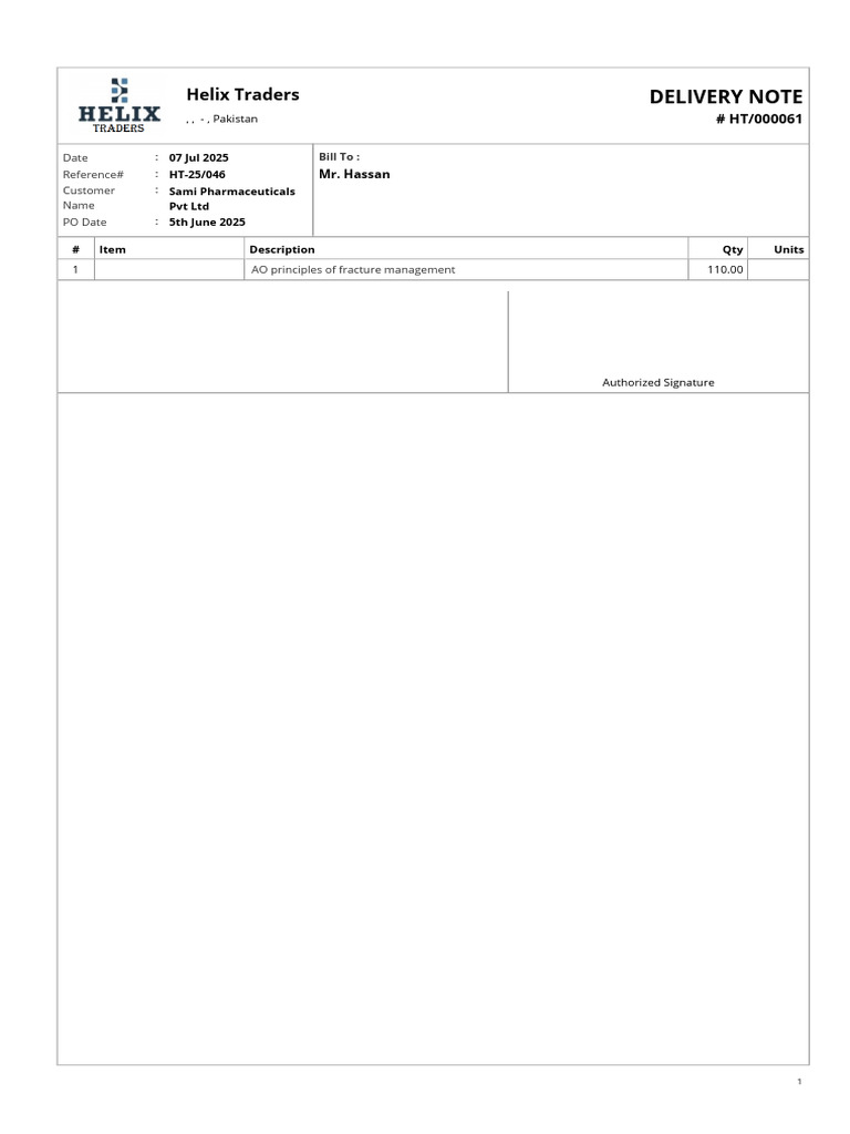 Deliverynote HT000061 | PDF