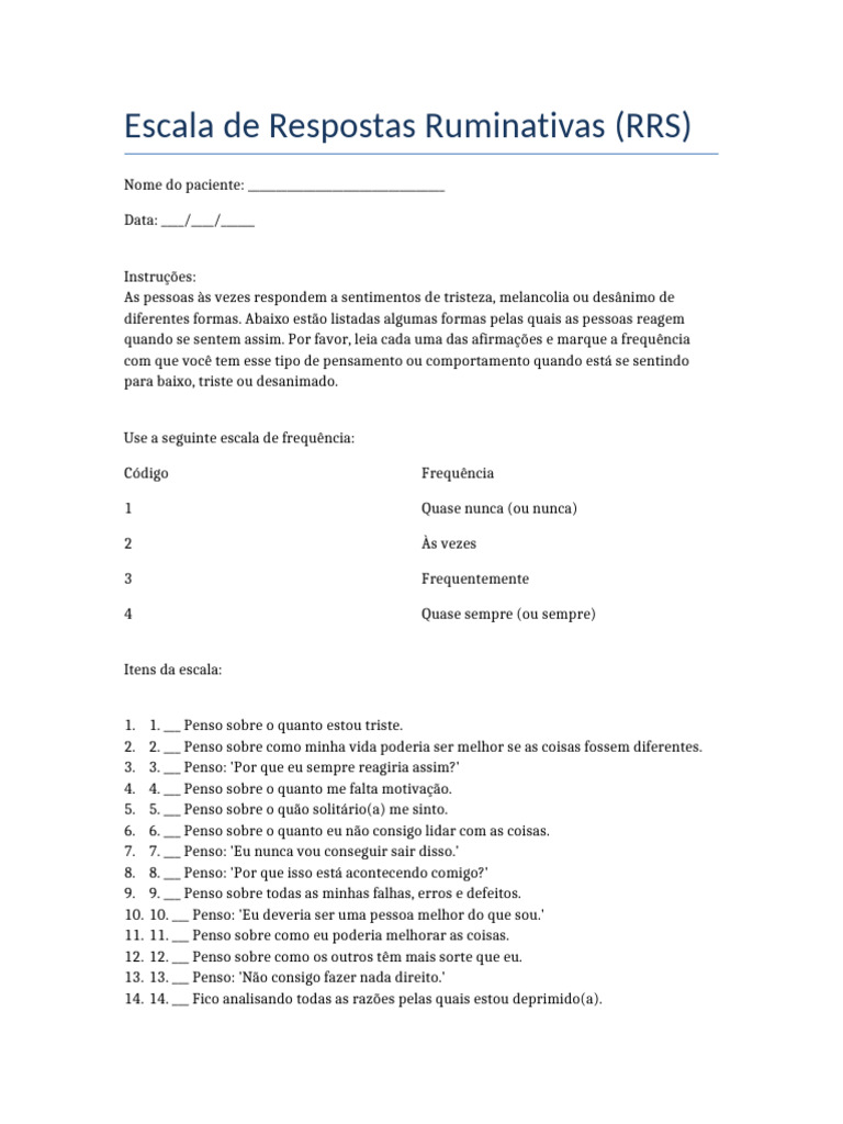 Escala de Respostas Ruminativas: Avaliação e Uso | PDF