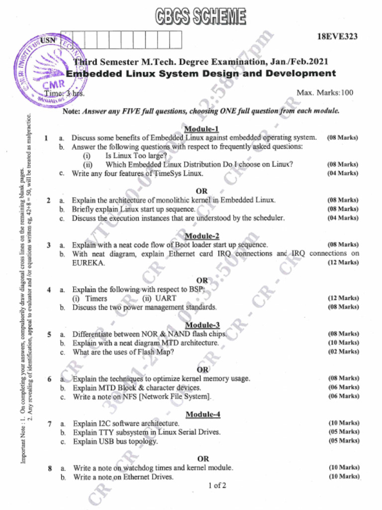 VTU Question Paper of 18EVE323 Embedded Linux System Design and ...