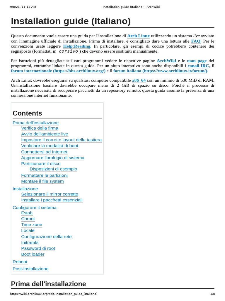 Installation Guide (Italiano) - ArchWiki | PDF