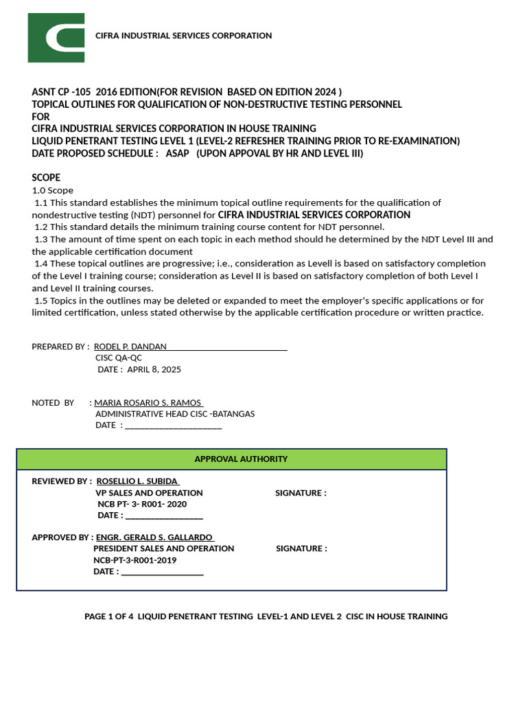Liquid Penetrant Testing Training Documents For Cisc Level-1 Approved ...