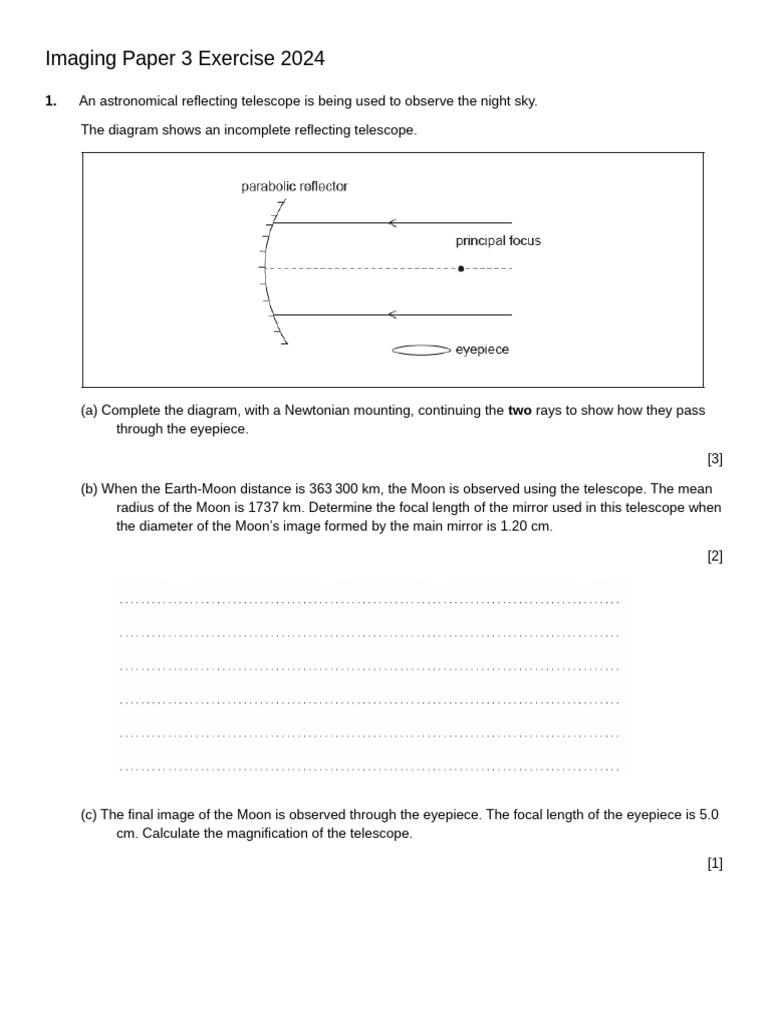 Astronomy and Optics Exercises 2024 | PDF | Optical Fiber | Optics