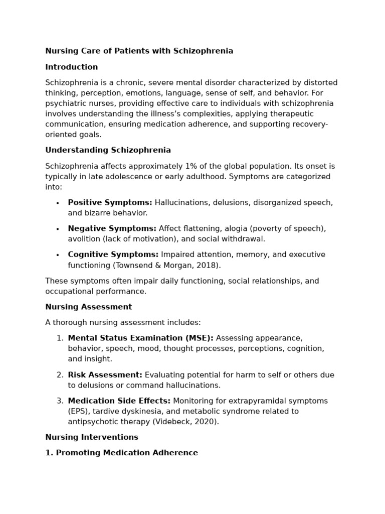 Nursing Interventions for Schizophrenia | PDF | Schizophrenia | Psychosis