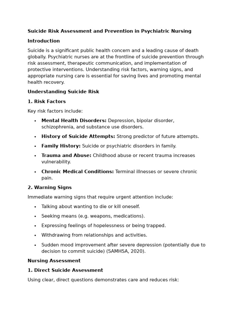 Suicide Risk Assessment in Nursing | PDF | Suicide | Mental Disorder