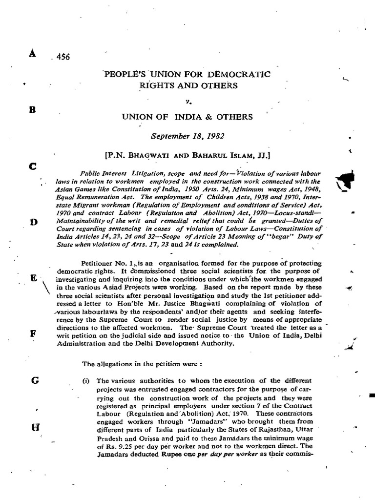 People's Union For Democratic Rights and Others - Union of India ...