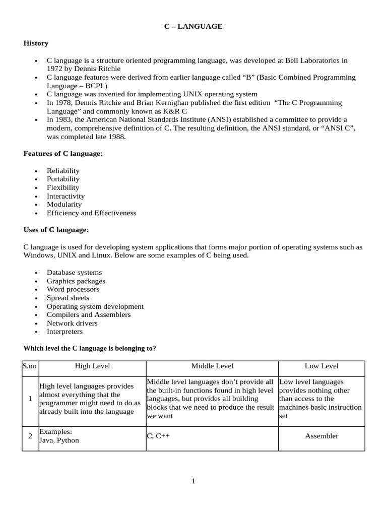 Overview of C Language History and Features | PDF | Parameter (Computer ...