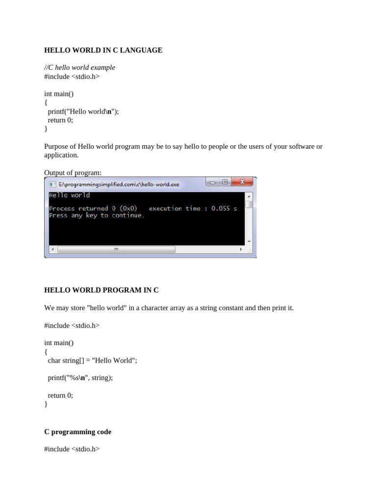 C Programming: Hello World and Basics | PDF | Pointer (Computer ...